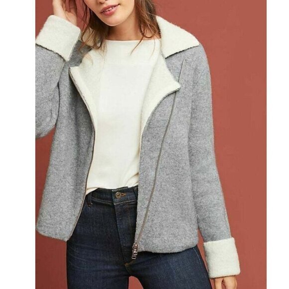 Anthropologie Jackets & Blazers - Anthropologie Moto Jacket Womens Small Gray Full Zip Contrast Collar Asymmetric